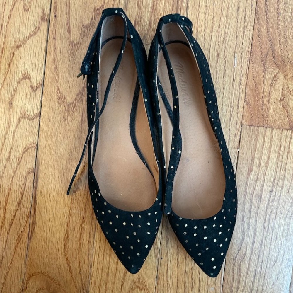 Madewell point flats black suede/gold dots sz 9.5